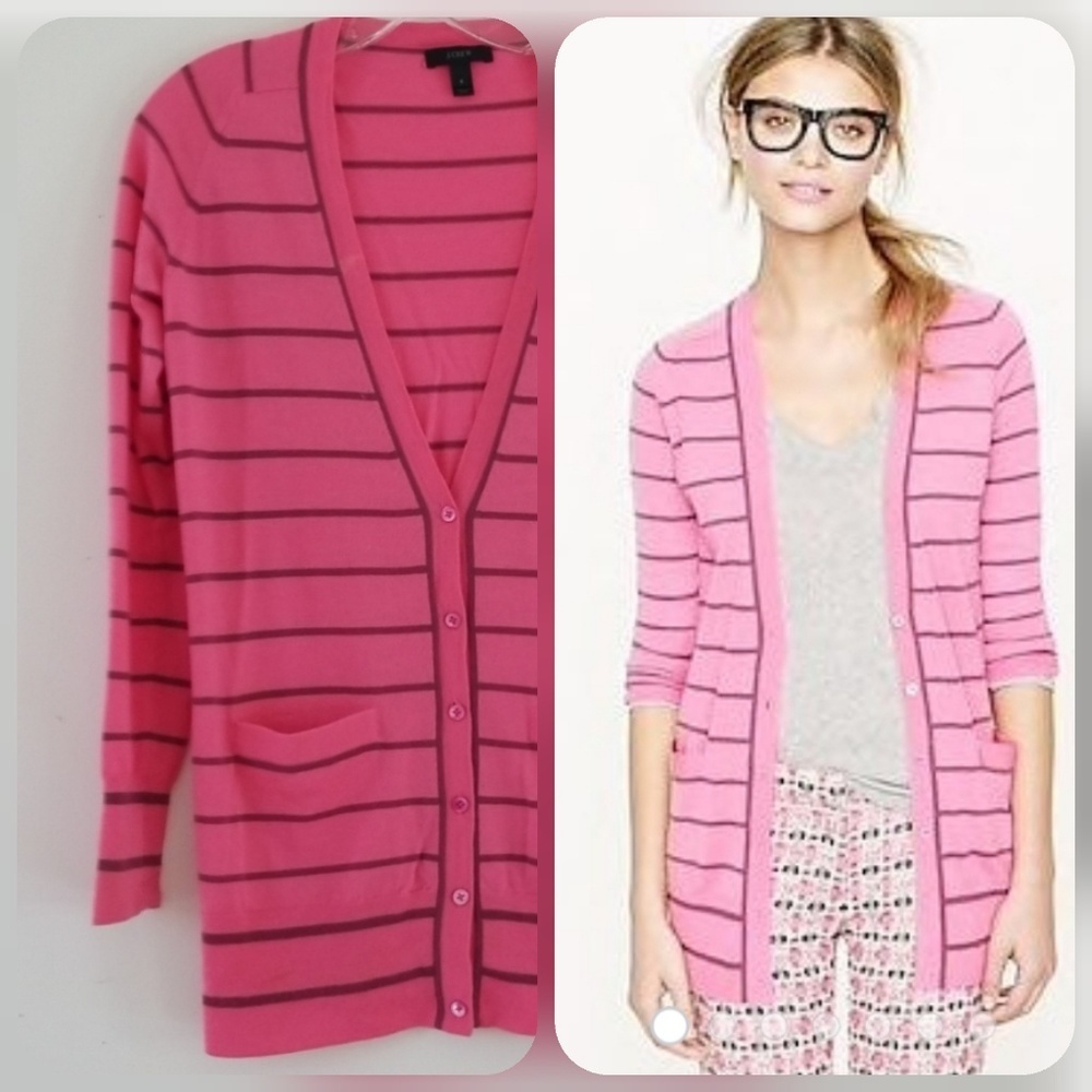 J. Crew Merino Wool Long Cardigan in Strip